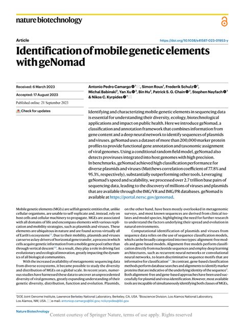 genomad|(PDF) Identification of mobile genetic elements with geNomad.